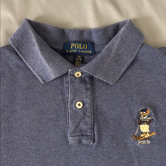 Ralph Lauren Blue Polo Bear Ski Mesh Sweater Shirt Size 14-16/L 100% Cotton - Picture 2 of 13